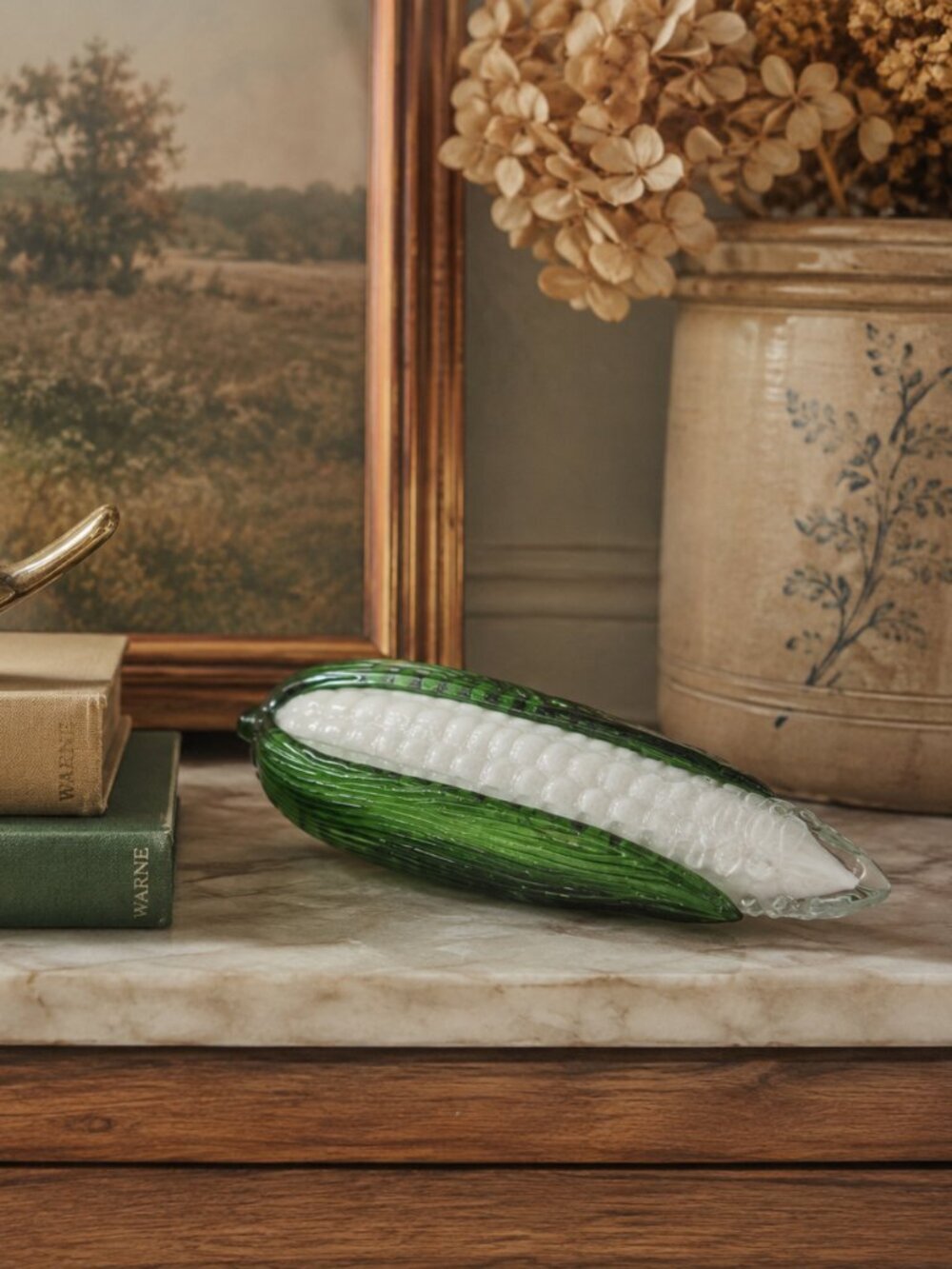Vintage MCM Hand Blown Glass‎ White Corn